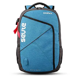 Seute Engipack 30L Casual Backpack, Laptop Bag With Multiple Compartments and USB Charging Port & Rain Cover For Men and women, College and office Bag (Blue)