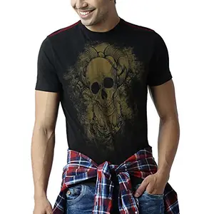 HUETRAP Men's Skeleton Wings Artistic T-Shirt Black