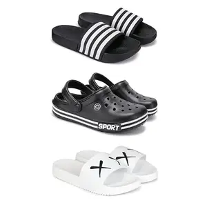 WINGSCRAFT Lightweight Classic Slider || Sandals with Clogs for Men-Combo(3)-3024-3014-3029-10 White-7792