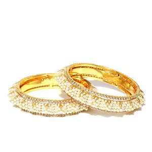 Jewels Galaxy Limited Edition Exquisite Handcrafted Pearls Studded Gold Plated Traditional Bangles Set Jewellery For Women & Girls - Set of 2 (MYN-BNG-3821)