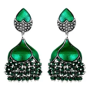 Peora Traditional Silver Plated & Brass Jhumki Earrings for Women & Girls, Green