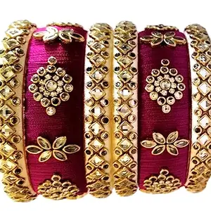 Neta Jewels Silk thread bangles kundan bangles Gold and Pink colour for multi use for women/girls (2-4)