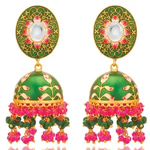 Peora Gold Plated Meenakari Enamel Handcrafted Jhumki Jhumka Earrings for Women