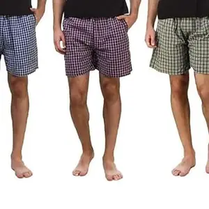 Cotton Soft Comfortable & Breathable Checkered Regular Shorts/Boxer for Men (Blue,Purple&Yellow) (XXX-Large)