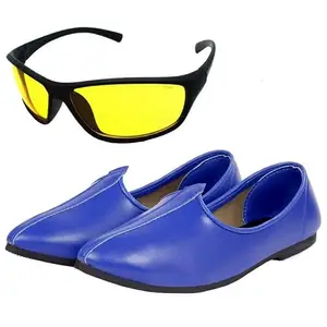 Vitoria Latest Trendy Men's Synthetic Leather Slip-On Jutti with Free Unisex Sunglasses/Blue Shoes/Ethenic Shoes/Traditional Dress Shoes/Party Shoes/Size-5