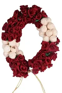 CHRONEX Pack of 1, Maroon Rose with White Mogra Flower Gajra Floral Bun Bridal Rose Flower