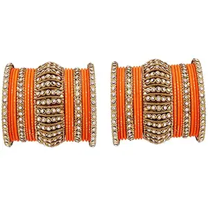 Sanara Antique Traditionl Golden Matte Diamond Kdas Bangle Set for Women & Girls Jewellery (Orange, 2.6 (2.37inch))