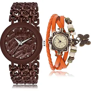 NEUTRON Designer Analog Brown and White Color Dial Women Watch - G569-G62 (Pack of 2)