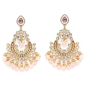 Karatcart Gold Plated Pink Beads Kundan Chandbali Earrings for Women