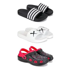 WINGSCRAFT Lightweight Classic Slider || Sandals with Clogs for Men-Combo(3)-3024-3029-3017-10 Red-8956