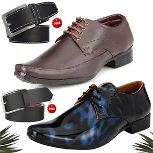 Graceful Trendy Formal Shoes/Party Shoes/ 2 Shoes Combo with Free 2 Belt for Men and Boys (BAZAAR9769_PV-LNG-101) Multicolor