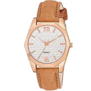 Shocknshop Casual Analog Round Dial Ladies Wrist Watches for Women & Girls (Off White Dial & Tan Strap) -L32833