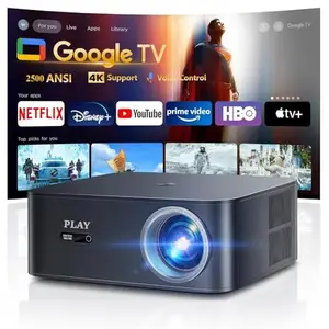 PLAY Smart 4K 3D 2500 ANSI, Voice Control, Android WiFi BT with HDMI-ARC USB Certified Google TV Home Ceiling Auto Focus Dolby Projector