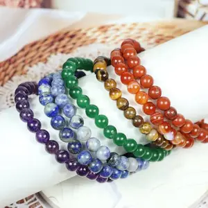 Reiki Crystal Products Certified 7 Chakra Bracelet For Unisex Adult, Amethyst, Sodalite, Lapis Lazuli, Green Aventurine, Calcite, Carnelian, Red Jasper Crystal Stone 6 mm Beads Bracelet - Combo Pack