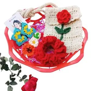 |By mama gemstone| Handmade Crochet Accessories Set, Hair Bow, Scrunchie, Earrings, Keychain and Purse valentine special gift for females | valentine gift for women girls | best valentine hamper | hand made hair accessories female products