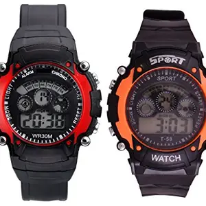 S S TRADERS -Red,Orange Sport Watch with Seven Lights and Seven Colour, Week Display in Round Dail - Women/Men/Kids - Best Return Gift