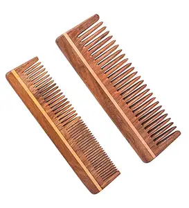 AMP CREATIONS Handmade Natural Pure Healthy Neem Wood Comb Wide Tooth for Hair Growth,Anti Dandruff Comb For Women And Men (Mix Combo Pack of 2)