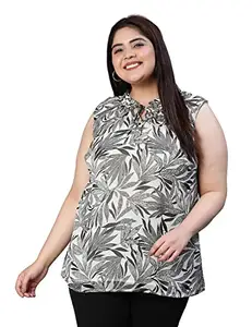 oxolloxo Women Plus Size Floral Print Sleevless with Adjustable Drawastrings Grey Top