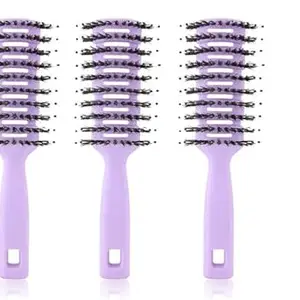 UMAI Round Vented Hair Brush for Quick Drying & Pain Free Detangling | Smoothens | Stylish design | Flexible Nylon Bristles | Suitable for all Hair types (Purple, Pack of 3)