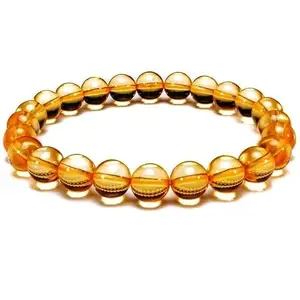 Lady Works Natural Amber 8mm Round Shape Smooth Cut Beads 7.5 Inch Stretchable Bracelet For Men & Women. Unisex Bracelet For Healing, Meditation, Prosperity, Gift & Luck|LW_BRST_00303_7.5