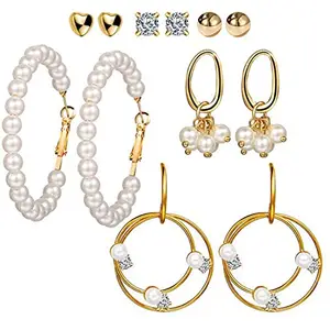 Shining Diva Fashion Latest Stylish Combo Design 6 Pairs Metal Earrings for Women and Girls (J12773er), Golden, 1