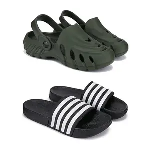 WINGSCRAFT Lightweight Classic Clogs || Sandals with Slider for Men-Combo(2)-3137-3024-8 Black-3207