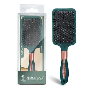 Majestique Paddle Brush with A Large Cushion - Flat Hair Brush for Women&Men and Wet&Dry Smoothing Detangling Brush for Long Thick Hair (Velvet Green)