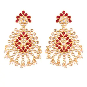 I Jewels Gold Plated Kundan & Pearl Earring for Women (E2611M1)