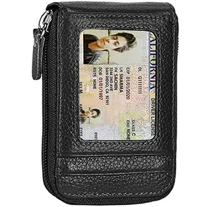 Royal Kuze Leather RFID 10 Slot Vertical Credit Debit Zipper Card Holder Money Wallet Coin Purse for Men & Women - (Black,11.5x2.5x7.5 cm)