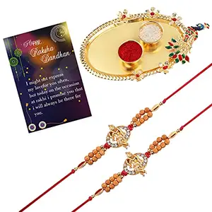 Stylish LookRakhi, Pendant Rakhi with Kankawati Pooja Thali Roli Chawal Greeting Card For Bhaiya/Brother/Bhai Pack Of 2-1390