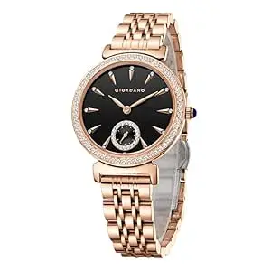 Giordano Fashion Watch for Women – Diamond-Accented Bezel, Stainless Steel Strap, Elegant Round Dial, Quartz Movement