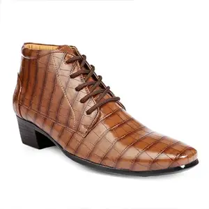 Global Rich 3.5 Inch Height Increasing Formal and Casual Pu Leather Derby Lace-Up Shoes for All Occasions (Instant 3 Inches Hidden Height Gainer) (Brown, Numeric_5)