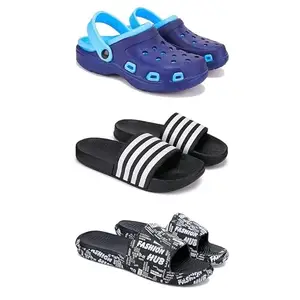 DRACKFOOT Lightweight Classic Clogs || Sandals with Slider for Men-Combo(3)-3019-3024-3103-9 Black