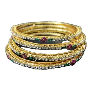 EUPHORIA Darkpink and Green AD Stone Bangles Collection for Women and Girls Indian Traditional Ethnic Wear for Weddings, Festivals & Special Occasions | Fashion Jewellery Accessories | Set of 4 (2.6)