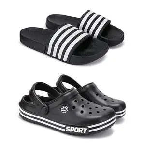 WINGSCRAFT-Lightweight Classic Clogs | Sandals |Slider Adjustable Back Strap for Men-Combo(2)_S-3024-3014-8 Black