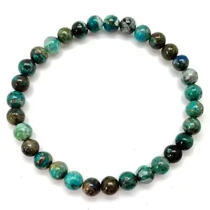 RRJEWELZ 6mm Natural Gemstone Azurite Round shape Smooth cut beads 7.5 inch stretchable bracelet for men & women. | STBR_RR_03103