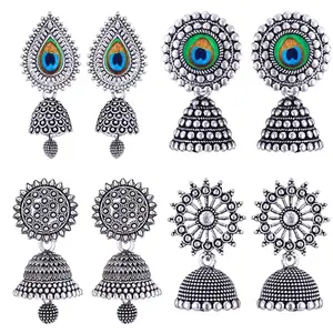 MEENAZ earrings for women fashion jhumka oxidised Silver Earrings for women Combo chandbali pearl chandbali stylish jhumkas traditional Earrings For girls South indian traditional Ear Rings -M140