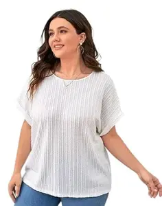 Latest Stylish Light Weight top for Women, Crafted from Stretchable Lycra Fabric. Features self-Design, Regular Sleeves, and a Chic Casual fit 100022 White-XXL