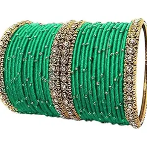 pratthipati's Silk Thread Ladies Trendy Designer Bangles Metal Bangle Traditional Bridal Jwellery Set (Lux Green) (Pack of 28) (Size-2/8)