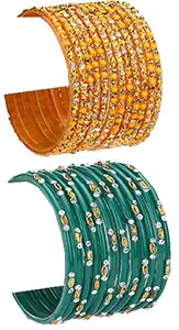 Colorful Glass Bangle/Kada Set Combo Ornamented With Colourful Chips & Beads_G1290 (AkBang2-RX1.b_bang)