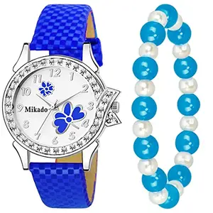 Mikado Blue crystilo Fashion Analog Watch with Crystal Pearls Adjustable Bracelet for Women Analog Watch Analog Watch - for Women