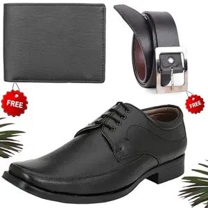 Vitoria Men's Graceful PU Formal/Party Shoes | Shoes Combo with Free Wallet & Belt | Stylish & Comfortable | Ideal for Office, Casual Outings, Parties (4700_VTOR-BLK-1002) (Multicolor)(Size: 10UK)