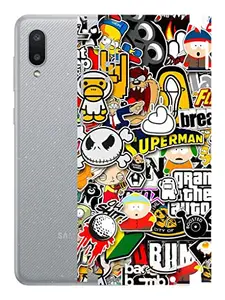 AtOdds - Samsung Galaxy M02 Mobile Back Skin Rear Screen Guard Protector Film Wrap with Camera Protector (Coverage - Back+Camera+Sides) (Sticker Bomb)