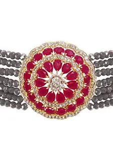 Zoya Gems & Jewellery Beautiful Grey Beaded Choker Necklace Set