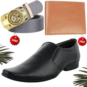 Unique Formal Shoes/Party Shoes/Shoes Combo with Free Wallet & Belt for Men and Boys (BAZAAR7523_RT-Tan-2003) Multicolor