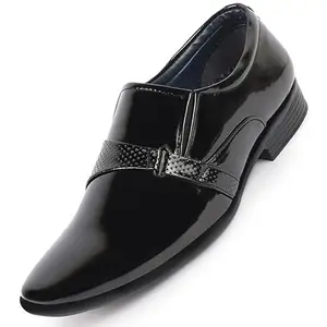 FAUSTO FST FOSMF-2100 BLACK-43 Men's Black Patent Leather Shine Buckle Strap Party Wedding Dress Tuxedo Slip On Shoes (9 UK)