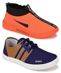 WORLD WEAR FOOTWEAR Multicolor (9217-5014) Men's Casual Sports Running Shoes 10 UK (Set of 2 Pair)