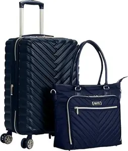 KENNETH COLE Unisex Madison Square 8 Spinner Wheel Expandable Hardside Luggage| ABS Material | 360° Rotation|20" Trolley & Laptop Handbag,Set of 2|Travel Suitcase & Bag for Men & Women, Navy Blue