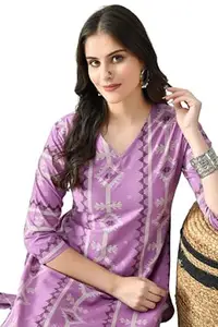 Ethnic Lady Viscose Rayon Long Kurti for Women | A-Line Kurta | V Neck Tunic for Women | 3/4 Sleeve Straight Kurta | Purple