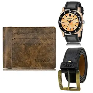 LOREM LOREM Mens Combo of Watch with Artificial Leather Wallet & Belt FZ-LR52-WL19-BL01